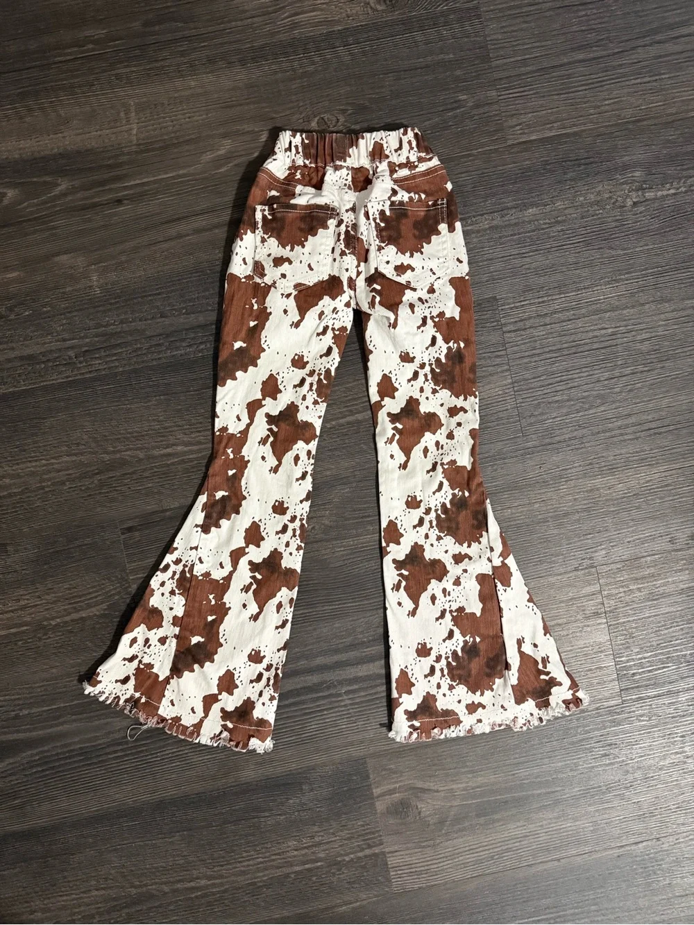 Girls Size XXS Cowprint Flared Pants in White & Brown